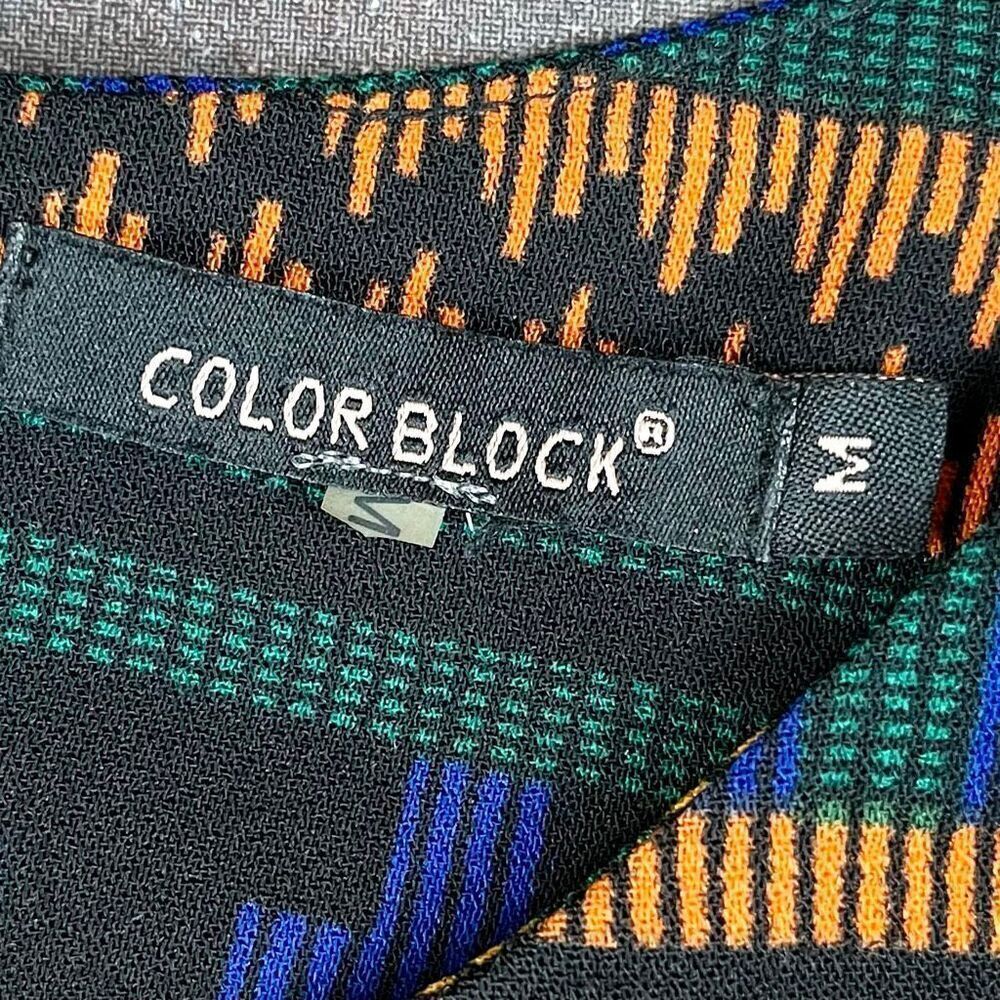 Color Block Colorful Geometric Short Sleeve Mini Dress Medium - Picture 8 of 10
